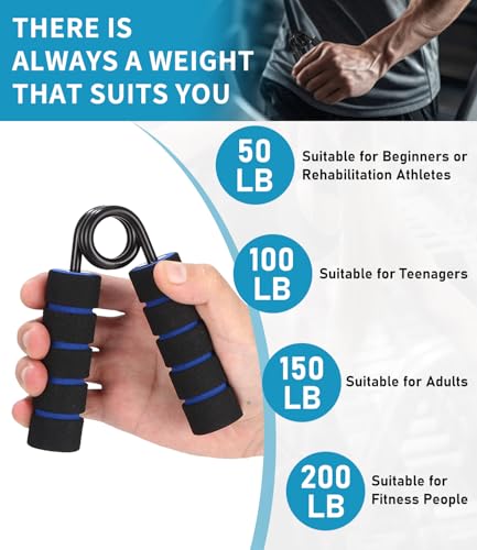 Paquete de 4 fortalecedores de Agarre de Mano (50/100/150/200LBS), Metal Antideslizante, Resistente para la construcción Muscular y recuperación de Lesiones - Imagen 5