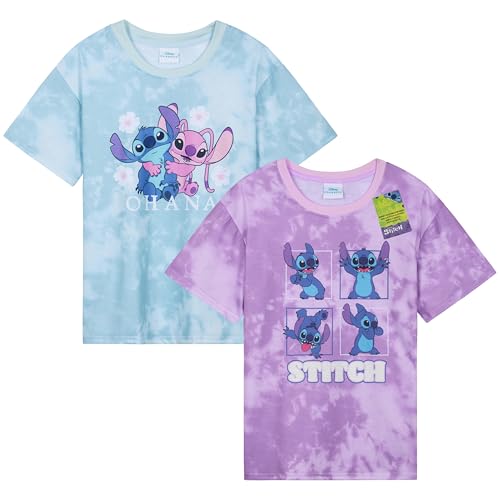 Disney Lilo and Stitch Shirt 2 Pack, Short Sleeve Girls Shirts, Angel and Stitch Tshirt for Summer, Cute Girls T Shirts