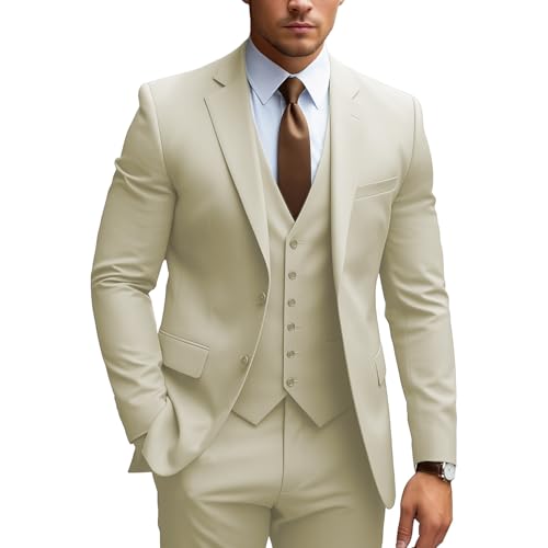 MoranX Business Men Suits Regular Fit 3 Piece Tuxedos Notch Lapel Blazer Vest Pants for Wedding Grooms
