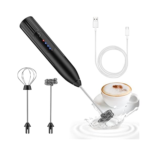 Espumador de Leche, USB Recargable Batidor de Leche, 3 Velocidades