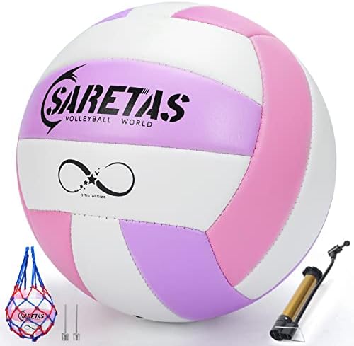 SARETAS Volleyball Soft Beach Volleyballs Official Size for Outdoor/Indoor Play, Purple and Pink Volley Balls for Youh Girls and Adults, Practice Volleyballs with Pump Needles for Backyard