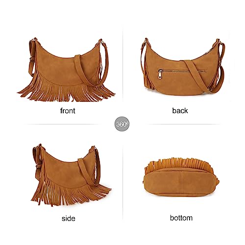 GLITZALL Boho Fringe Purse Small Crossbody Hobo Bags for Women Vegan Suede Western Country Purse4