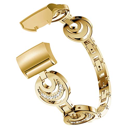 Preisvergleich Produktbild TING529 Armband Kompatibel für Fitbit Charge 3, Edelstahl Uhrenarmband Verstellbarer Steelband Rostfreier Stahl Uhrenbander Uhren Zubehör Ersatz watchband Damen Herren (Gold)