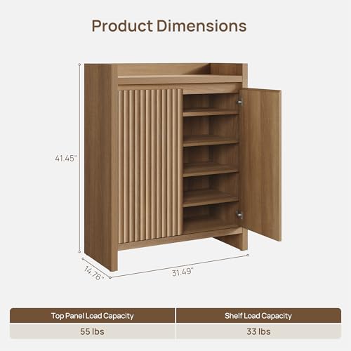 Image of SICOTAS Shoe Cabinet - Fluted Shoe Storage Cabinet for Entryway, 24-Pair Shoes Organizer with Doors & Adjustable Shelves, 6-Tier Shoes Rack Entrance Storage Cabinet for Hallway, Closet, Living Room