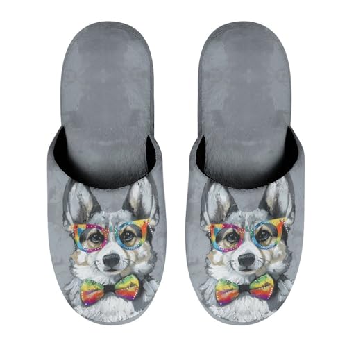 Black White Corgi Glasses Men's Slipper Non Slip Comfortable Winter Warm Home House Shoes Indoor Slippers4