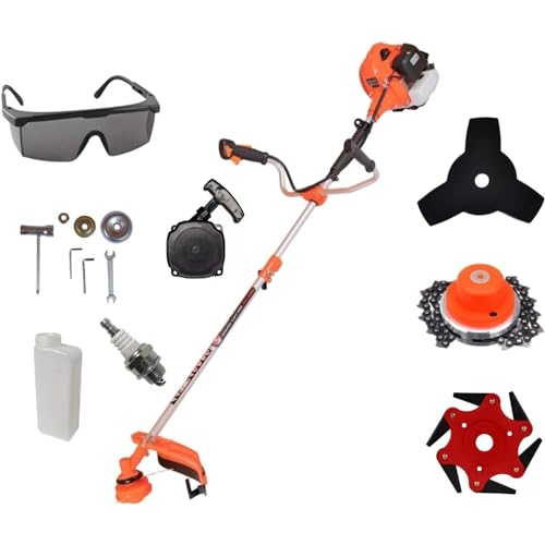 KNakasaki | Desbrozadora con Motor Gasolina 2 Tiempos, 65cc 3,0 CV, Accesorios de Corte, Manillar de Agarre Doble, Regulador Potencia, Arnés Seguridad, Herramienta Profesional, Sistema Easy-Start