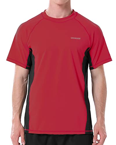 Vayager Mens Swim Rash Guard Shirts Short Sleeve Loose Fit Sun Protection Water Surfing Beach Fishing Shirts Upf 50+(Red-Black-4Xl) #TOP4