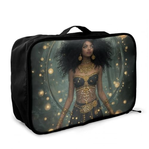 Luggage Lever To Hang Bags, Foldable Travel Storage Sports Gym Tote Bag, Carry On Tote Weekender Large Overnight Bag African American Afro Black Woman Trippy Art