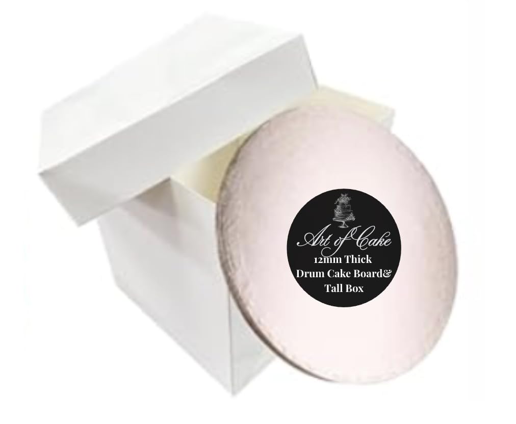 Art of cake® Tall White Extra Deep Cake Box + Lid & Round Colour Cake Drum Board Combo Pack for High Celebration, Wedding, Birthday Cakes (Rosegold, 8 Inc)