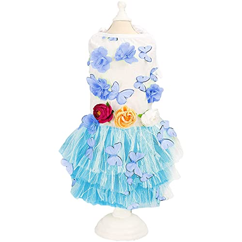 UOSIA Butterfly Dog Dress Sweet Simulation Flower Dog Wedding Dress Lace Dog Saia Princesa Traje Aju