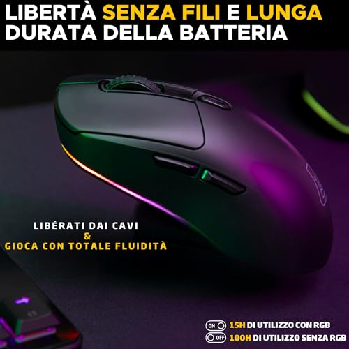 The G-Lab – Kult Titanium – Mouse Bluetooth/USB 2.4GHz/Filo : Triple Modalità, 100h Autonomia, RGB, 12.000 DPI – Mouse Gaming Wireless 100% Personalizzabile per PC/PS4/PS5/XBOX - Mouse gaming - Immagine 2