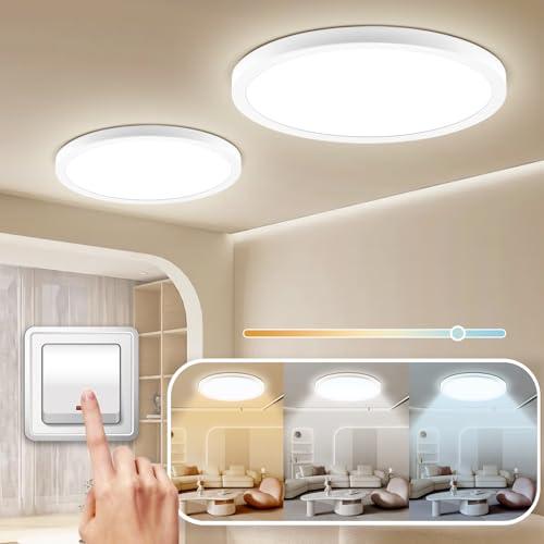 VSHINY Luz de techo plana LED de 18 vatios, de 3000 k a 6500 k,Temperatura de color ajustable, Función de memoria,luz inteligente, lavabos, pasillos y...