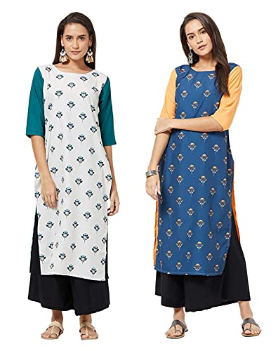 Image of LookMark Womens Printed Crepe A-Line Kurti (Pack of 2 Kurti)