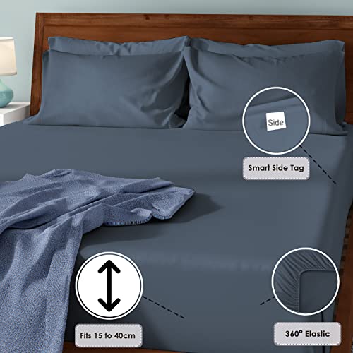 Pizuna Luxury Cotton King Size Fitted Sheet Dark Blue - Image 3