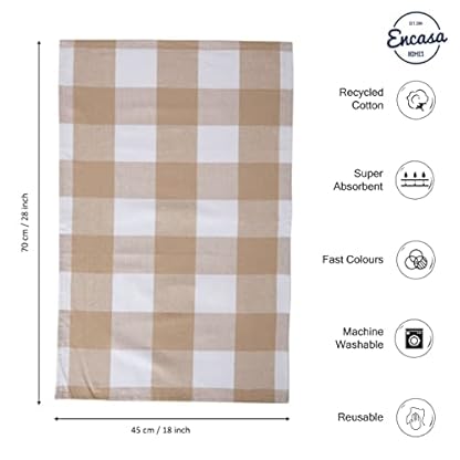 Encasa XO Küchenhandtücher und Waschlappen aus Baumwolle | Beige | Waffel- und Flachgewebe-Geschirrtuch | Geschirrtuch-Set | 70x45 cm | Wiederverwendbar und schnell trocknend 5er-Satz – Bild 5