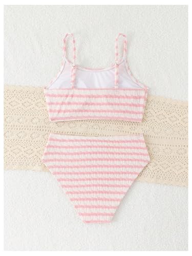 Girl's 2 Piece Swimsuits Striped Scoop Neck Beach Bathing Suit Cute Bikini Set2