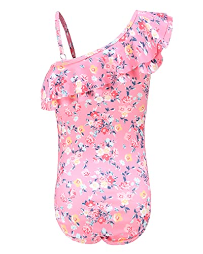 Image of Girls One Piece Swimsuits One Shoulder Ruffle Swimwear Floral Bathing Suit