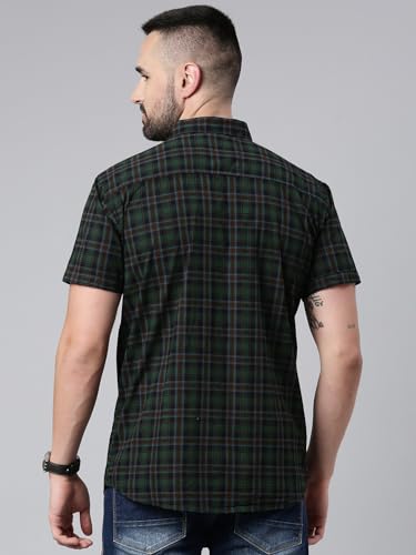 Image of Majestic Man Men Cotton Checkered Half Sleeve Slim Fit Casual Shirt