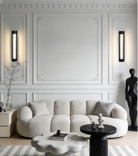 Image of Set of 2 Modern Black Detachable 15000mAh Battery Wall Sconces | 15000mAh detachable long runtime battery,remote dimmable timer,renter-friendly no hardwire light for wall art bedroom hallway