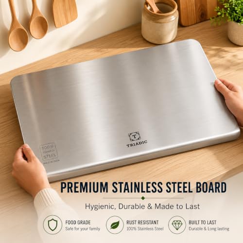 Image of Triadic Stainless Steel Chopping Board | Food Grade SS Cutting Board | Double Sided | Non-Porous | Odor Resistant | Dishwasher Safe | Heavy Duty I Kitchen Cutting Board
