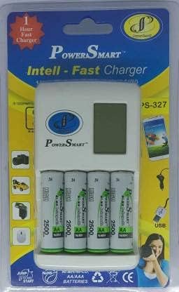 Power Smart PS 327 AA-AAA NiCd-NiMH 1 Hour LCD Fast Auto Cut Off Charger with Mobile USB Charging Option with 2500 mAh 4 Cells Ready to Use Battery Camera Battery Charger-image-19