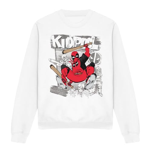 Image of Cotton Soul Marvel Deadpool & Wolverine Sketchbook Kidpool Attacks Unisex Sweatshirt, White, Small