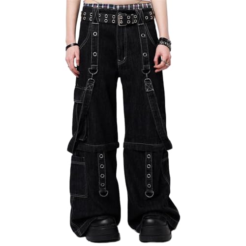 Women Hip Hop Cargo Jeans High Waisted Baggy Wide Leg Jeans Teen Girls Denim Pants with Pockets Streetwear