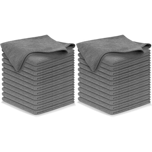 Image of USANOOKS Microfiber Cleaning Cloth Grey - 24 Pcs (12.5 inchx12.5 inch) - High Performance - 1200 Washes, Ultra Absorbent Microfiber Towel Weave Grime & Liquid for Streak-Free Mirror Shine - Car Washing Cloth
