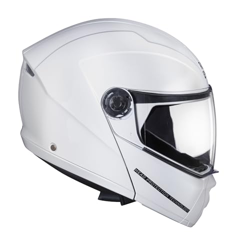Image of Royal Enfield MOD Adroit Modular Flip up Helmet | ISI Certified | Thermosplastic Shell | Micrometric Lock | UV Treated & Scratch Resistant Visor |White (L) 60 CM