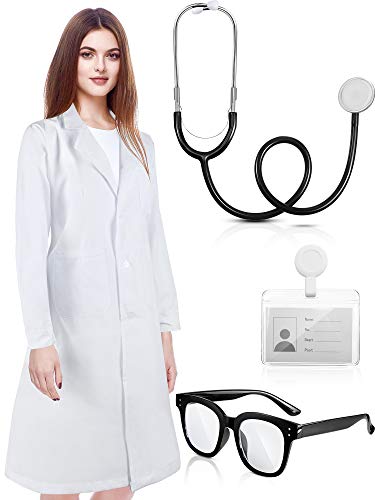 SATINIOR Doctor Costume Adult Women Scientist White Long Sleeve Lab Coats with Stethoscope for Science Doctor Nurse(Medium)