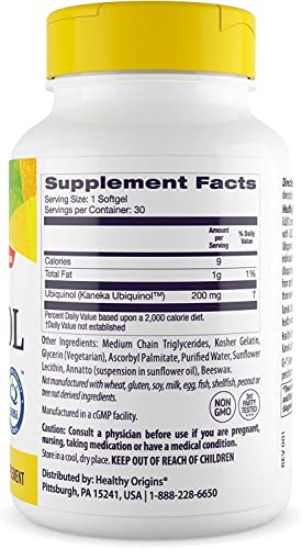 Healthy Origins Ubiquinol (Active Form Of Coq10), 200 Mg - Activated Form Of Coq10 - Kaneka Ubiquinol Supplements For Heart Health & Antioxidant Support - Gluten-Free & Non-Gmo - 30 Softgels #TOP1