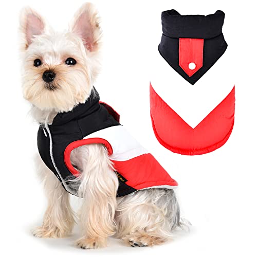 Hundemäntel für kleine Hunde Mädchen Junge Winterjacke mit Geschirrloch Weste warme Kleidung für kaltes Wetter (klein, rot) Cover