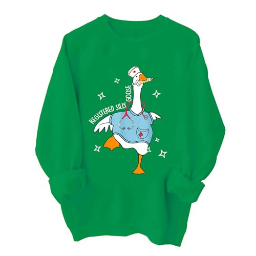 Image of TONGCHEN Registered Silly Goose Sweatshirt for RN Student Nurse Goose Crewneck Sweatshirts NICU (US, Alpha, 3X-Large, Regular, Regular, Green)