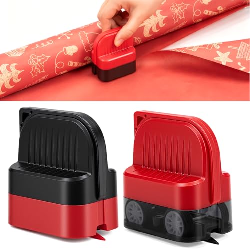 2 Pack Wrapping Paper Cutter Sliding with Wheels,Christmas Birthday Gift Wrap Cutter Tool for Various Rolls and Papers (Black+Red)