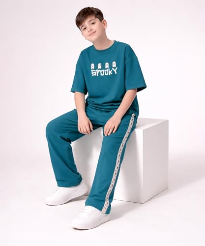 Image of SHODOX Boys Poly Blend Relaxed Fit Co-Ord Set | Printed T-Shirt & Track Pants | Soft Breathable Stylish Summer Casual Comfort Wear for Boys