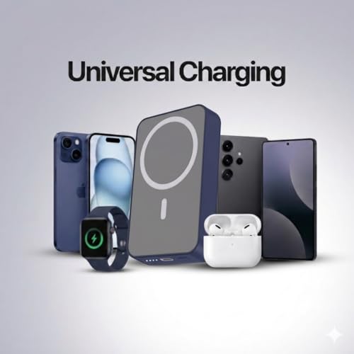 Image of Nextech Mag-Safe Magnetic Wireless Power Bank 10000mAh | 22.5W Fast Charging PD Type C | 15W Powerbank for iPhone & Android | Compact Slim Portable Charger with LED Indicator - Greyblue