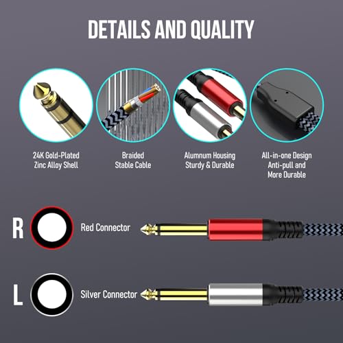 Câble d'insertion 3m TRS 6.35 mm vers double TS mono pour console et studio