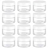 TUZAZO 12 Pack 1 Oz Plastic Jars with White Lids, 1oz Small Plastic Containers with Lids for Cosmetic Makeup Beauty Products, Slime, Sample, Travel, BPA Free | Wide Mouth | Refillable