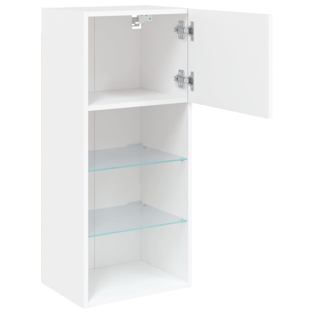 Mueble para televisión blanco con LED RGB para TV, 40,5 x 30 x 90 cm, material de madera, cristal, diseño moderno, montaje en pared, posible para salón, dormitorio, oficina