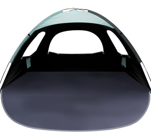 WhiteFang Beach Tent Anti-UV Portable Sun Shade Shelter for 4 Person with Blackout Shelter, Extendable Floor with 3 Ventilating Mesh Windows Plus Carrying Bag, Stakes and Guy Lines (Mint Green)