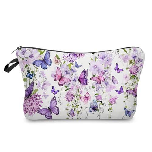 Purple Floral Butterfly Small Makeup Bag