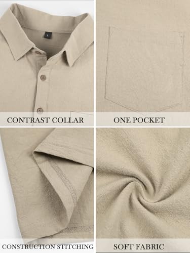 Camisas Polo para Hombre Manga Corta para Golf de Lino Casual Verano Cuello Clásico con Bolsillo miniatura 6