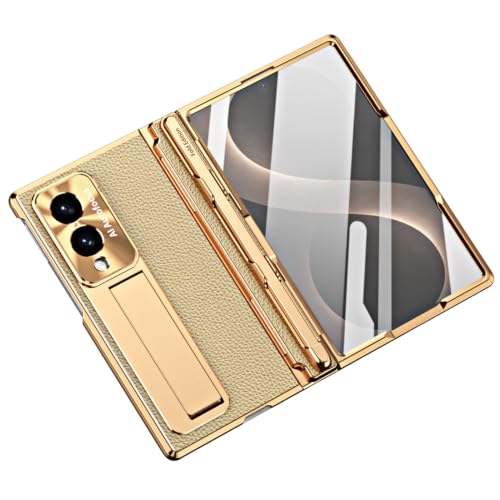 For Samsung Galaxy Z Fold 8�p�q���W�P�[�X�A�X�N���[���ی상�b�L�J���������\�ȃ~�j�X�^���h�S�[���h�G�b�W�Ռ��z���V�F���A�y���z���_�[�t�����C�`(Gold)