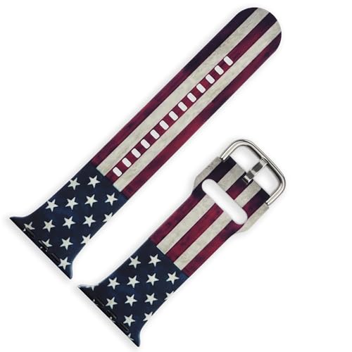 Ecute Bands Compatible with Apple Watch 49mm/45mm/44mm/42mm,Silicone Waterproof Replacement Women Men Bands Strap for iWatch Series 8 7 6 5 4 3 2 1 SE Ultra - Dead Colour American Flag
