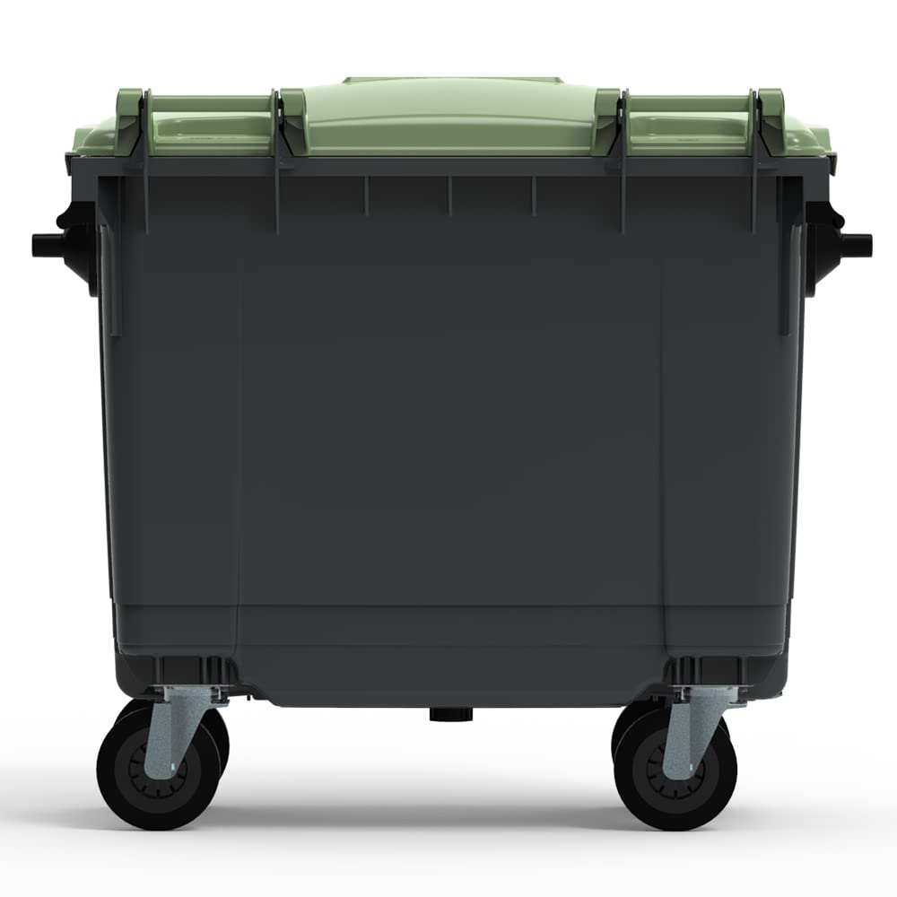 ESE France Conteneur Poubelle à déchets 4 roues - 660L - Robuste et Professionnel - 100% Recyclé - Gris avec Couvercle Vert - Fabriqué en France