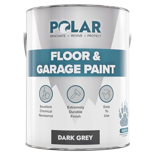 Polar Heavy Duty Interior Dark Grey Floor & Garage Paint, 5 Litre - Ideal for Garages, Warehouses & Concrete Stone Floors - Hard Wearing & Slip Resistant Mid-Sheen Finish