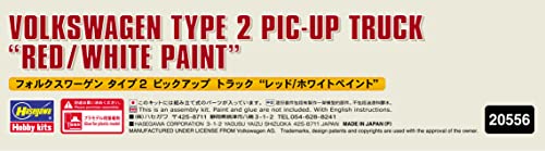 Hasegawa HA20556 1:24 Volkswagen Type 2 Pick-Up Truck-Red-White Paint Model Kit, Molded Color