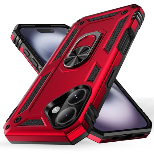 Korecase Phone Case for iPhone 16 Plus Case with Kickstand Ring,Military-Grade Protective Cover 16plus,Full Body Heavy Duty Shockproof Cases for Apple iPhone 16 Plus Red