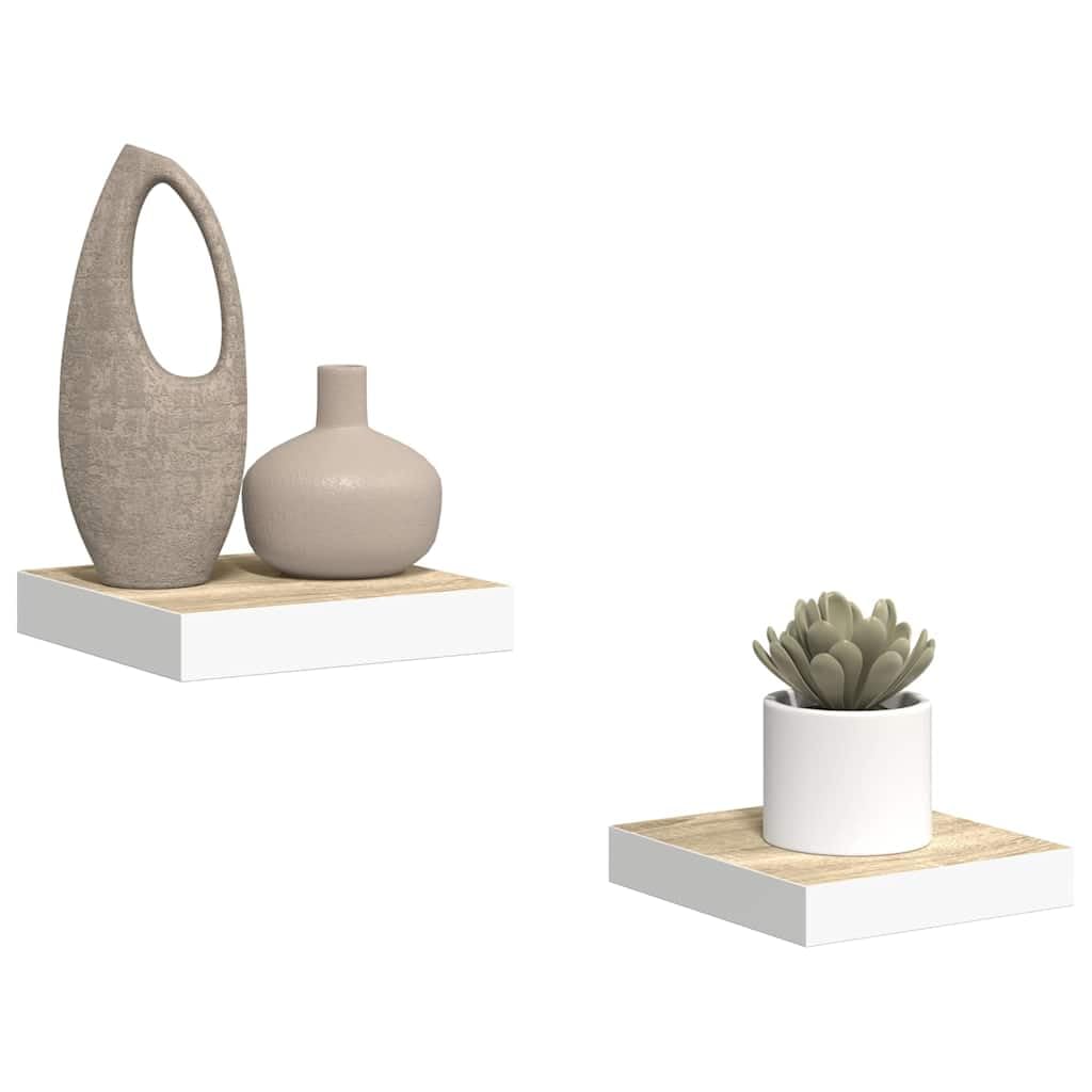 Estantería flotante de 2 unidades con aspecto de roble y tablero DM blanco, 23 x 23,5 x 3,8 cm, con soporte invisible, estantería para salón, dormitorio, cocina, oficina, para estante elegante