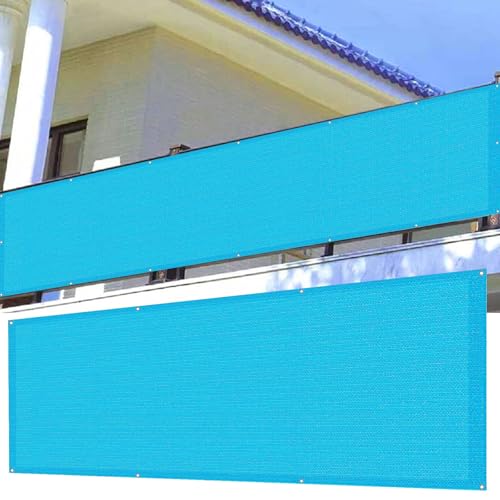 Brise Vue Balcon 105 x 450 cm Protection UV HDPE Habillage de Balcon avec Oeillets et Cordons, Facile a Poser pour Balcon Terrasse Jardin, Bleu Ciel